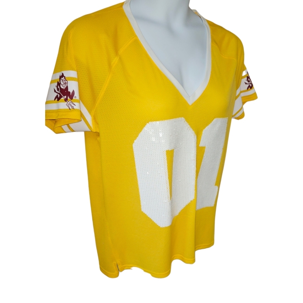 PINK VS SPORTS APPEARL Yellow White Sequin #01 Arizona State Dare Devils Jersey - Picture 3 of 16